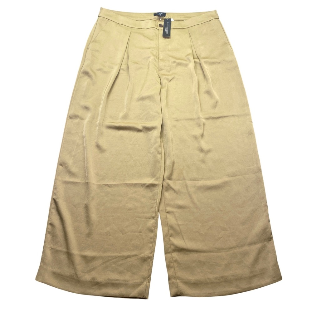 Banana Republic Wide Leg Pleated Satin Trousers Gold Tan Size 20 NWT 851152-04-1